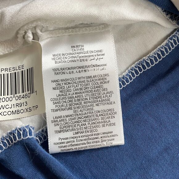 BCBGMAXAZRIA Shirt Womens XS White Blue Black STriped Cold Shoulder Deep V Neck - Picture 5 of 9